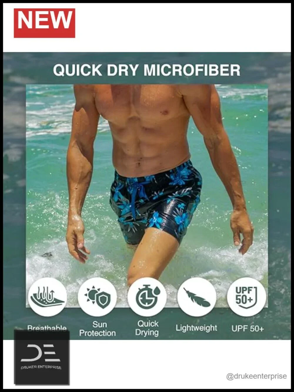 Men's Quick-Dry Swim Trunks with UPF 50+ and Pockets